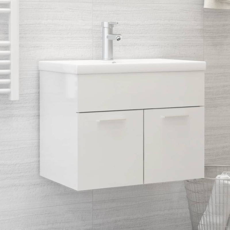 vidaXL Mueble con lavabo madera de ingeniería blanco brillo vidaXL Mueble con lavabo madera de ingeniería blanco brillo