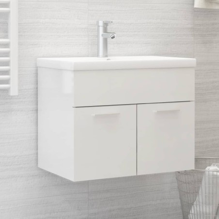 vidaXL Mueble con lavabo madera de ingeniería blanco brillo