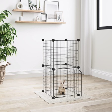 vidaXL Jaula para mascotas de 8 paneles con puerta acero negro 35x35cm