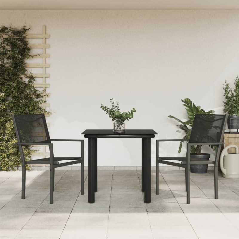 vidaXL Juego de comedor para jardín 3 piezas acero y textilene negro vidaXL Juego de comedor para jardín 3 piezas acero y textilene negro