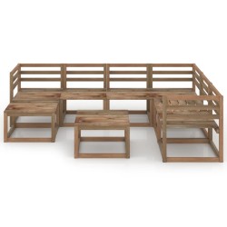 vidaXL Muebles de jardín 8 pzas cojines madera pino impregnada marrón