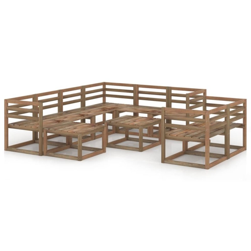 vidaXL Muebles de jardín 10 pzas cojines madera pino impregnada marrón vidaXL Muebles de jardín 10 pzas cojines madera pino impregnada marrón