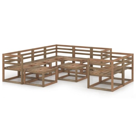vidaXL Muebles de jardín 10 pzas cojines madera pino impregnada marrón