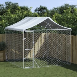 vidaXL Perrera de exterior con techo acero galvanizado plata 3x3x2,5 m