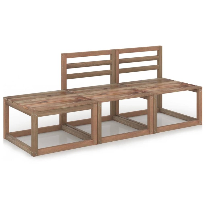 vidaXL Muebles de jardín 3 pzas cojines madera pino impregnada marrón vidaXL Muebles de jardín 3 pzas cojines madera pino impregnada marrón