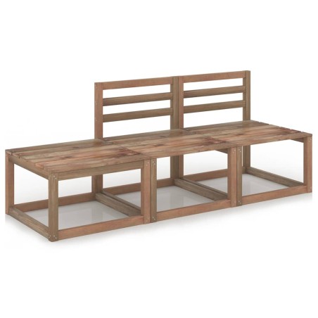 vidaXL Muebles de jardín 3 pzas cojines madera pino impregnada marrón