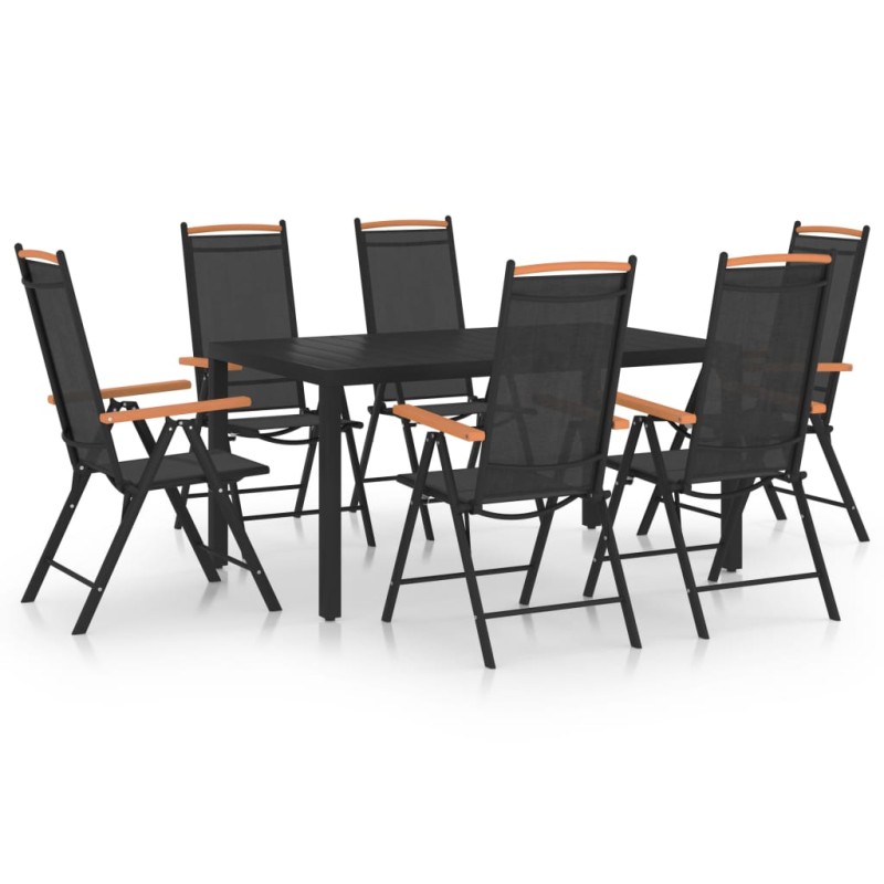 vidaXL Juego de comedor para jardín de 7 piezas aluminio negro