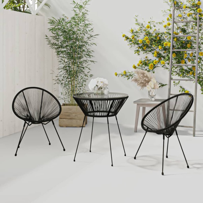 vidaXL Juego de comedor para jardín 3 piezas negro
