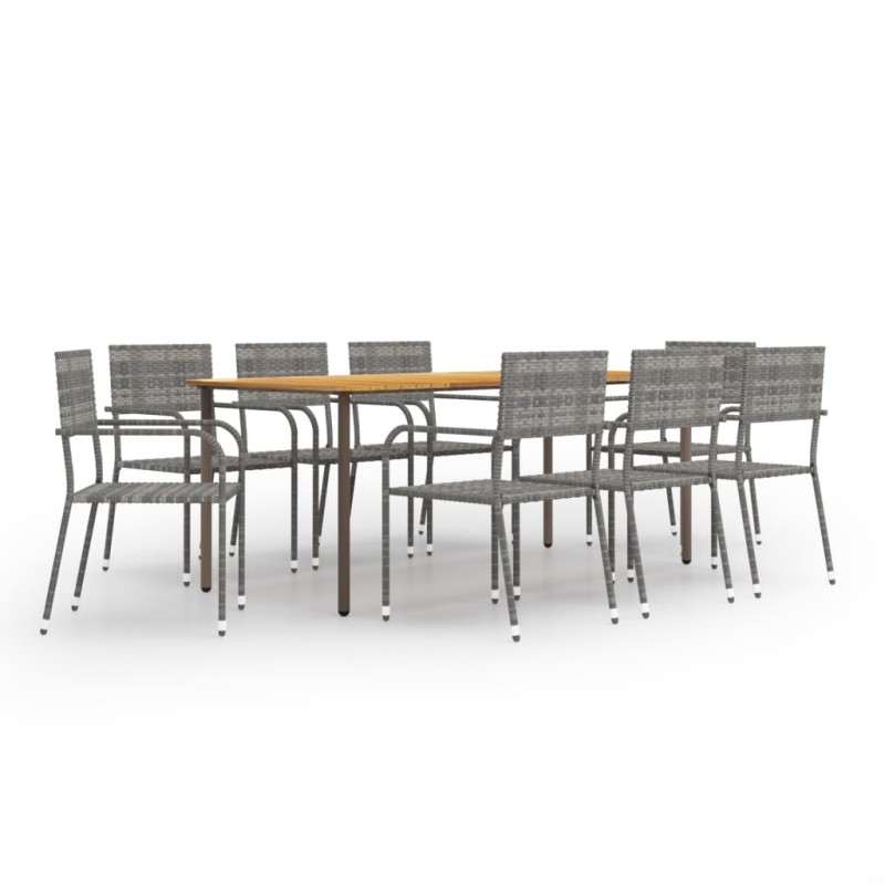vidaXL Set de comedor jardín 9 pzas ratán sintético gris antracita