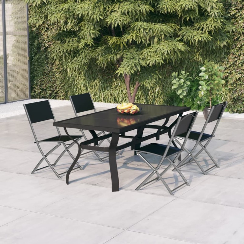 vidaXL Juego de comedor para jardín 5 piezas con cojines gris y negro vidaXL Juego de comedor para jardín 5 piezas con cojines gris y negro