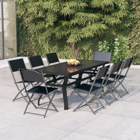 vidaXL Juego de comedor de jardín 9 piezas gris y negro