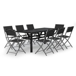 vidaXL Juego de comedor de jardín 9 piezas gris y negro