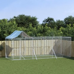 vidaXL Perrera de exterior con techo acero galvanizado plata 6x2x2,5 m