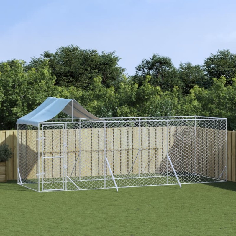 vidaXL Perrera de exterior con techo acero galvanizado plata 6x2x2,5 m