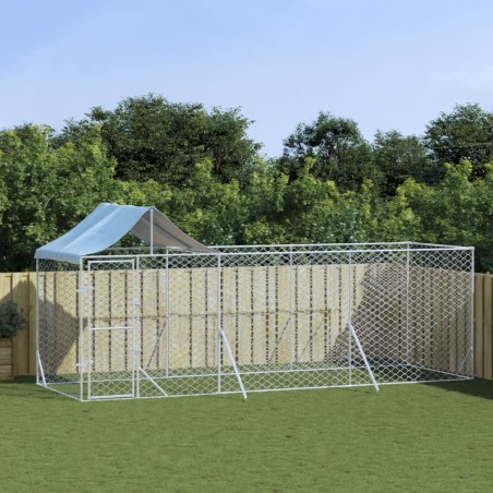 vidaXL Perrera de exterior con techo acero galvanizado plata 6x2x2,5 m
