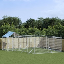 vidaXL Perrera de exterior con techo acero galvanizado plata 6x6x2,5 m