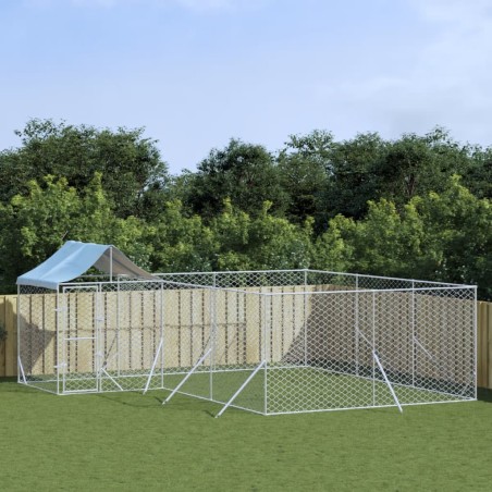 vidaXL Perrera de exterior con techo acero galvanizado plata 6x6x2,5 m