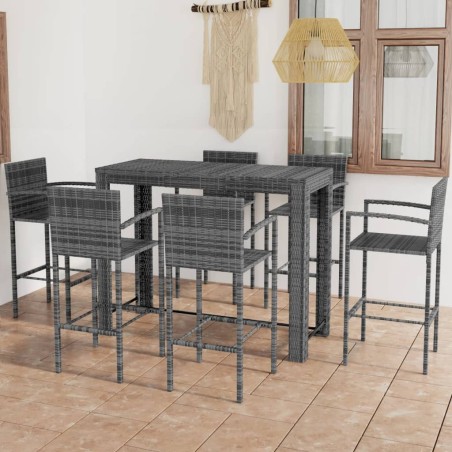 vidaXL Muebles de bar de jardín 7 pzas ratán PE reposabrazos gris