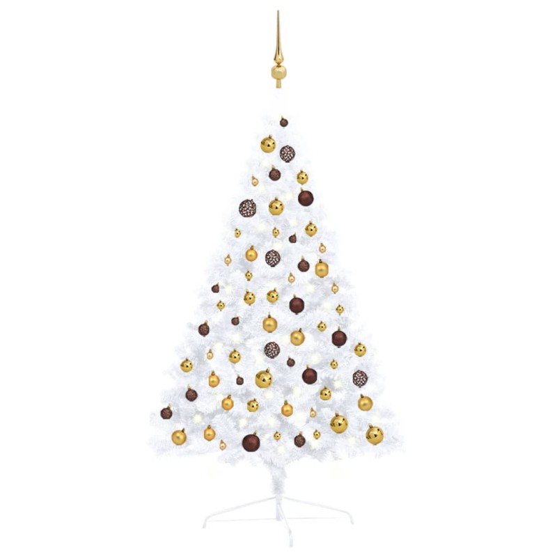 vidaXL Medio árbol de Navidad con luces y bolas blanco 120 cm vidaXL Medio árbol de Navidad con luces y bolas blanco 120 cm