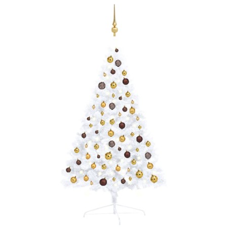 vidaXL Medio árbol de Navidad con luces y bolas blanco 120 cm