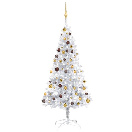 vidaXL Árbol de Navidad preiluminado con luces y bolas plateado 180 cm