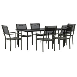 vidaXL Juego de comedor para jardín 7 piezas acero y textilene negro
