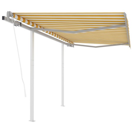 vidaXL Toldo retráctil automático con postes amarillo blanco 3,5x2,5 m