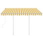 vidaXL Toldo retráctil automático con postes amarillo blanco 3,5x2,5 m vidaXL Toldo retráctil automático con postes amarillo blanco 3,5x2,5 m