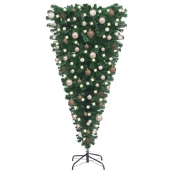 vidaXL Árbol de Navidad artificial invertido con luces y bolas 180 cm