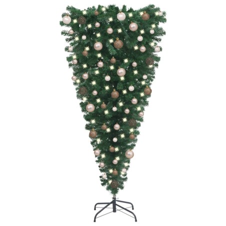 vidaXL Árbol de Navidad artificial invertido con luces y bolas 180 cm