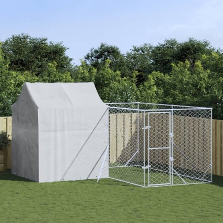 vidaXL Perrera de exterior con techo acero galvanizado plata 4x4x2,5 m