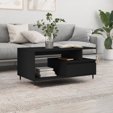vidaXL Mesa de centro madera contrachapada negro 90x49x45 cm