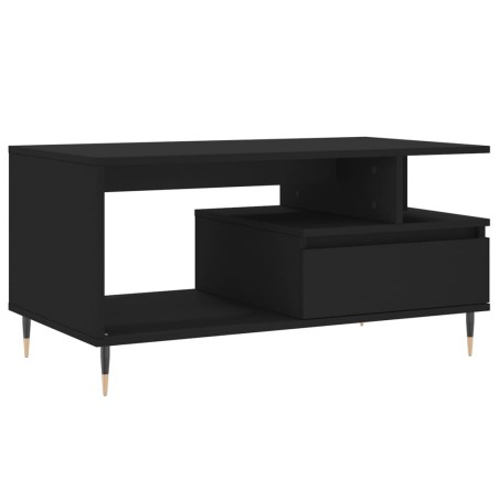vidaXL Mesa de centro madera contrachapada negro 90x49x45 cm