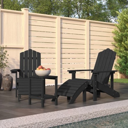 vidaXL Sillas de jardín Adirondack con reposapiés&mesa HDPE antracita