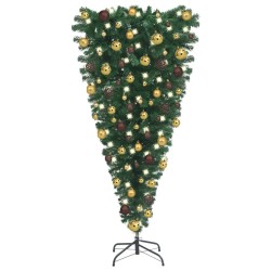 vidaXL Árbol de Navidad artificial invertido con luces y bolas 150 cm