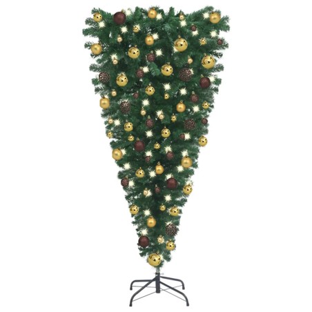 vidaXL Árbol de Navidad artificial invertido con luces y bolas 150 cm