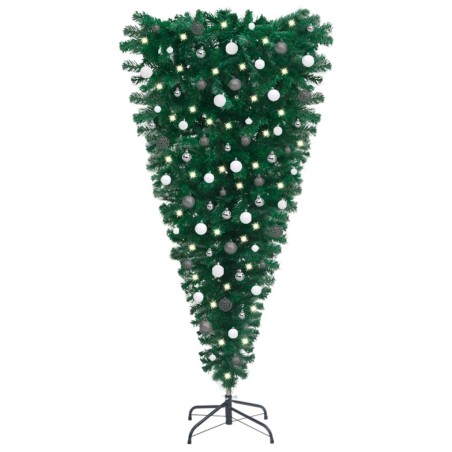 vidaXL Árbol de Navidad artificial invertido con luces y bolas 150 cm