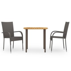 vidaXL Set de comedor de jardín 3 pzas ratán sintético marrón