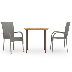 vidaXL Set de comedor de jardín 3 pzas ratán sintético gris
