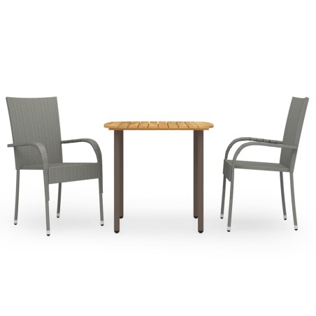 vidaXL Set de comedor de jardín 3 pzas ratán sintético gris