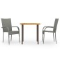 vidaXL Set de comedor de jardín 3 pzas ratán sintético gris