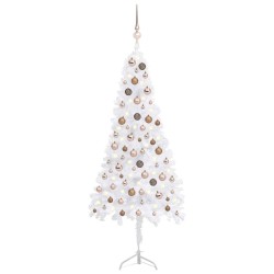 vidaXL Árbol de Navidad de esquina LED y bolas PVC blanco 150 cm 
