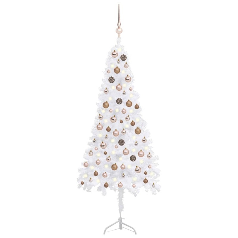 vidaXL Árbol de Navidad de esquina LED y bolas PVC blanco 150 cm 