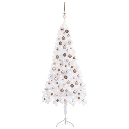 vidaXL Árbol de Navidad de esquina LED y bolas PVC blanco 150 cm 