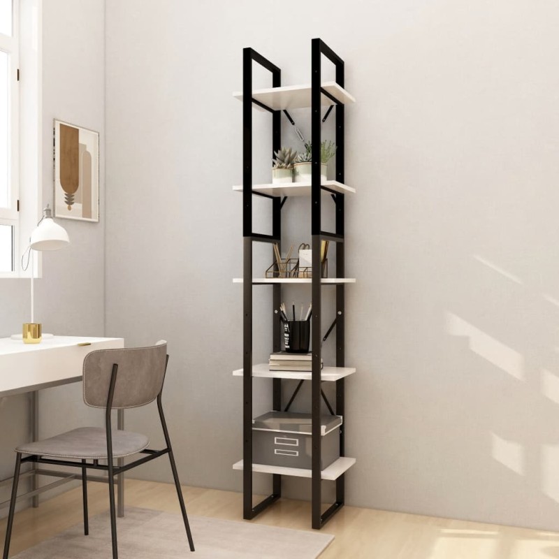 vidaXL Estantería librería 5 niveles madera de pino blanco 40x30x175cm vidaXL Estantería librería 5 niveles madera de pino blanco 40x30x175cm