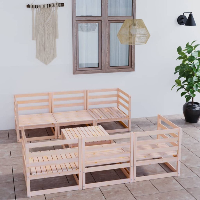 vidaXL Juego de muebles de jardín 7 piezas madera maciza de pino vidaXL Juego de muebles de jardín 7 piezas madera maciza de pino