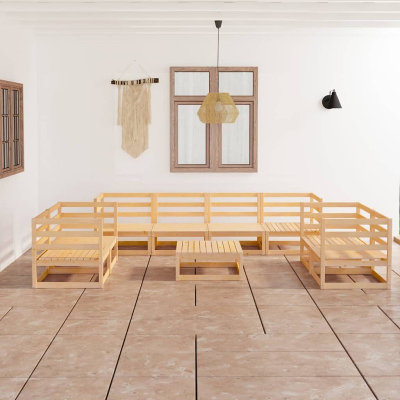 vidaXL Juego de muebles de jardín 9 piezas madera maciza de pino