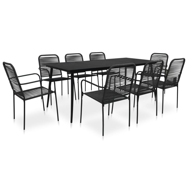 vidaXL Set de comedor de jardín 9 pzas cuerda de algodón y acero negro vidaXL Set de comedor de jardín 9 pzas cuerda de algodón y acero negro