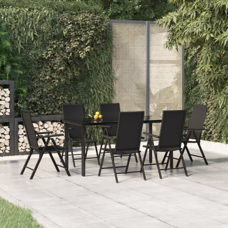 vidaXL Juego de comedor de jardín 7 piezas ratán sintético negro vidaXL Juego de comedor de jardín 7 piezas ratán sintético negro