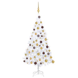 vidaXL Árbol de Navidad preiluminado con luces y bolas blanco 120 cm
